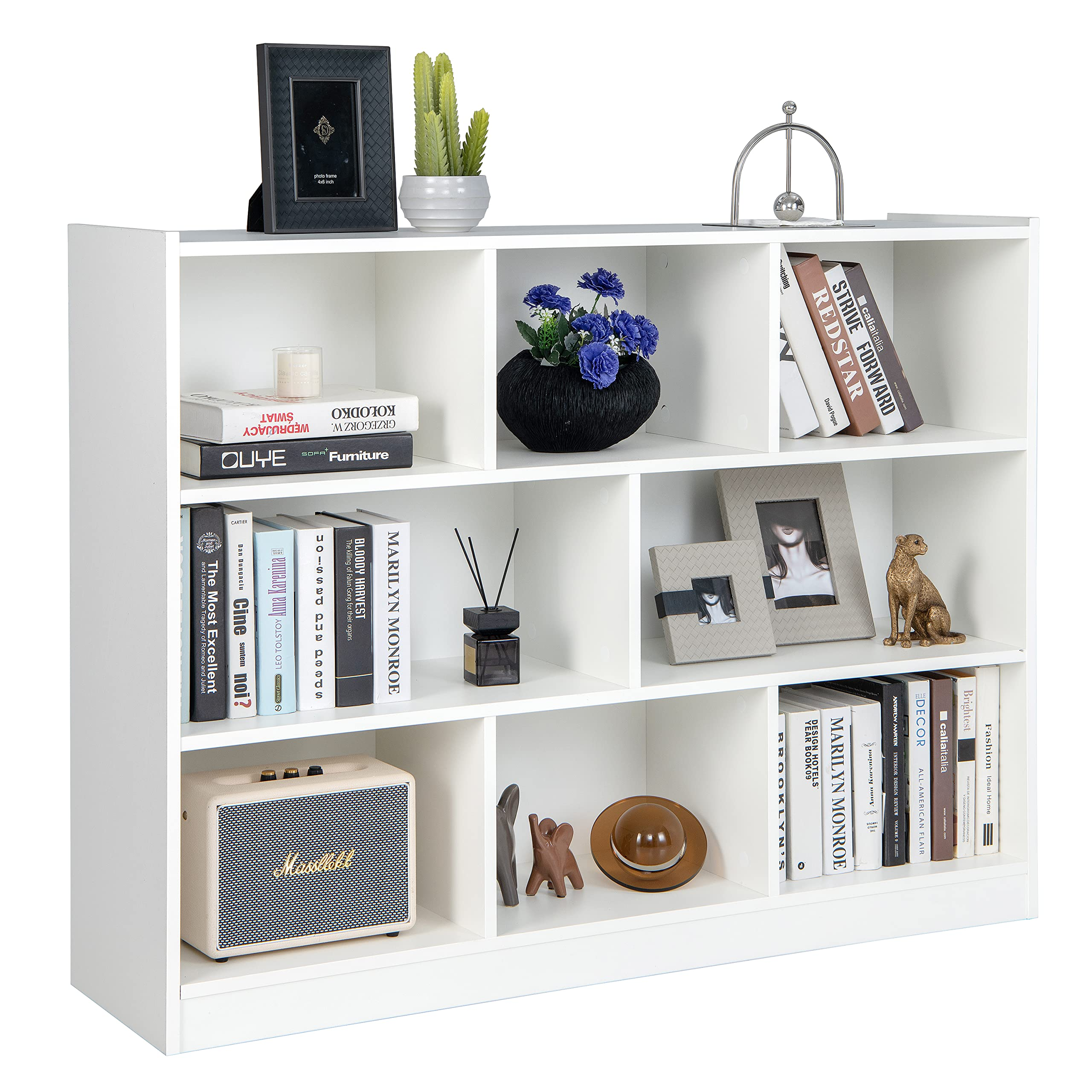 Tangkula 8-Cube Bookcase, Wood 3 Tier Open Storage Bookshelf, Modern Multipurpose Display Cabinet